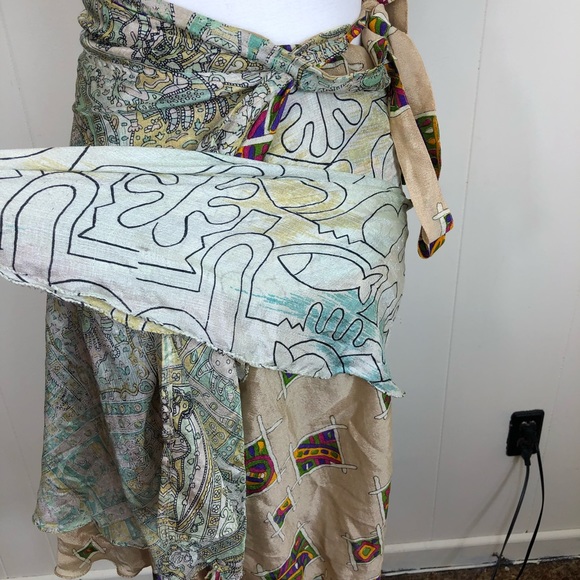 Silk Wrap Skirt Reversible Hippie Sz M - Picture 8 of 11